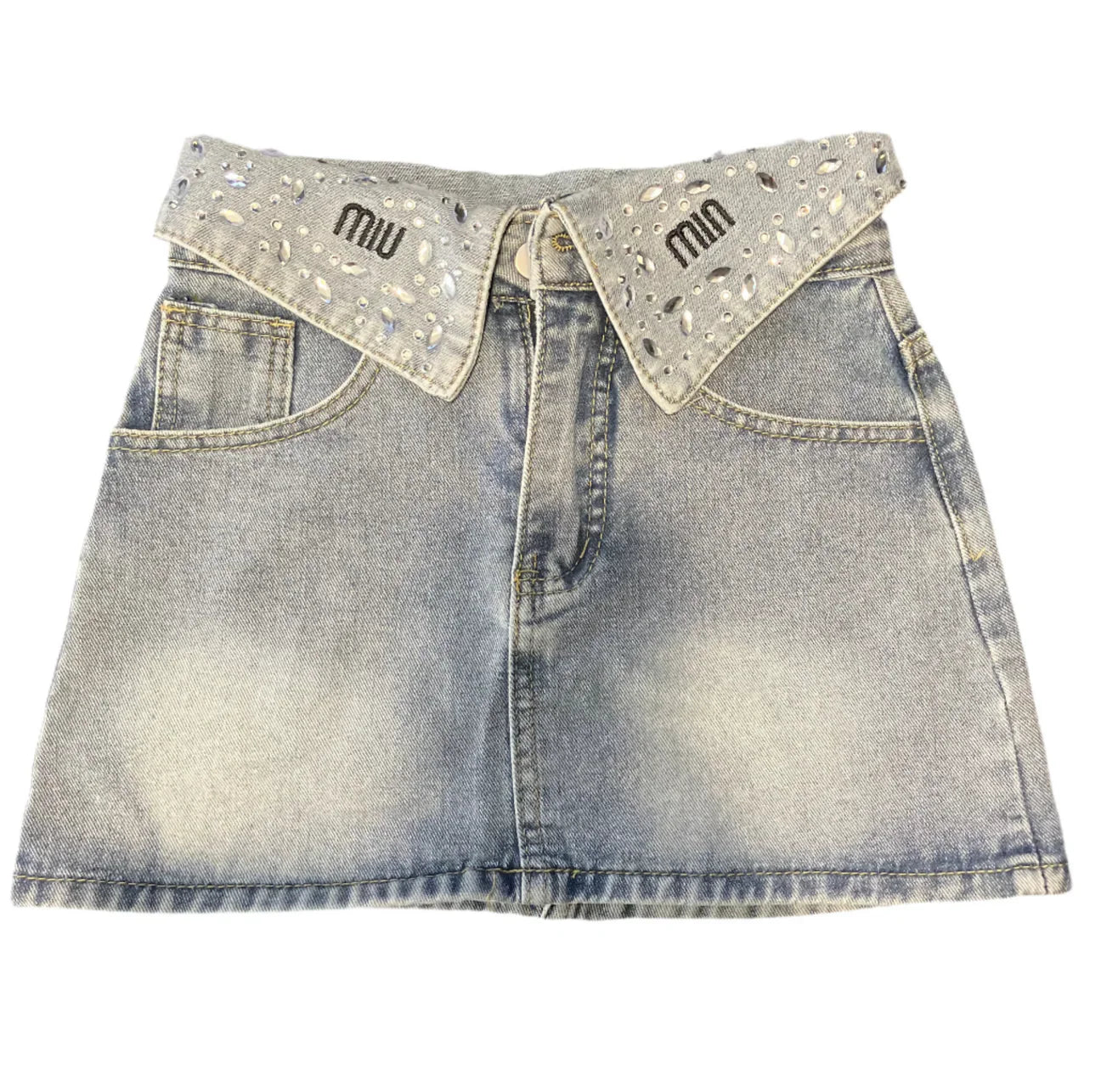 Crystal Folded Denim Skirt