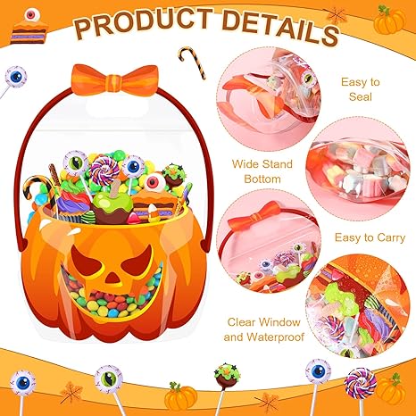 🔥Last Day 50% OFF - Fuutreo 50 Pcs/100PCS 🎃Halloween Favor Bags Transparent Pumpkin Sealed Pouches🍬