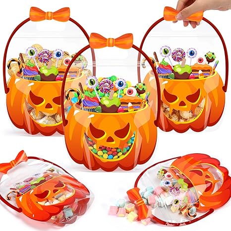 🔥Last Day 50% OFF - Fuutreo 50 Pcs/100PCS 🎃Halloween Favor Bags Transparent Pumpkin Sealed Pouches🍬