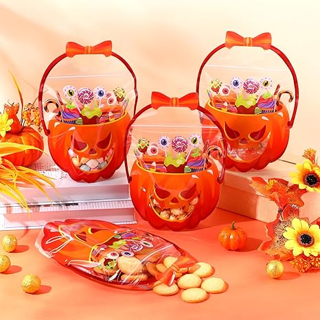 🔥Last Day 50% OFF - Fuutreo 50 Pcs/100PCS 🎃Halloween Favor Bags Transparent Pumpkin Sealed Pouches🍬