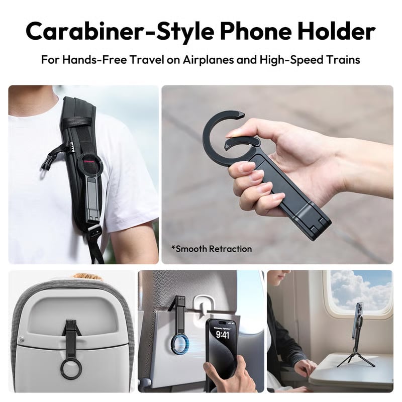 Magnetic Phone Tripod for iPhone, Portable Phone Holder Mini Tripod for Magsafe with Double-Sided Strong Magnetic 1/4'' Arri Locating Hole Foldable Hook