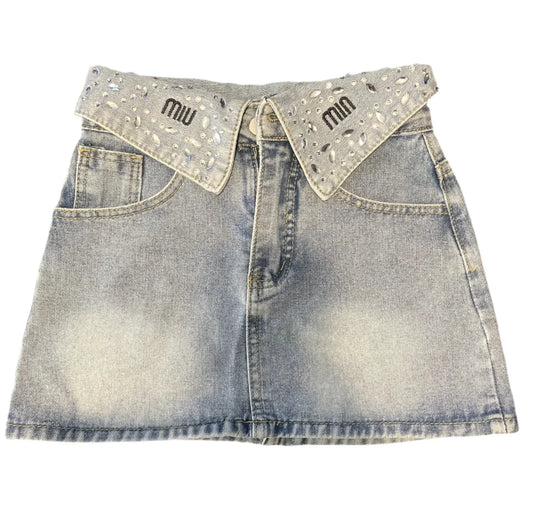 Crystal Folded Denim Skirt